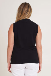 Model Chanel wearing size XL of The Modal Blend Mockturtle Vest in colour Black (Black), from the back