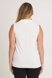 Model Chanel wearing size XL of The Modal Blend Mockturtle Vest in colour White (White), from the back