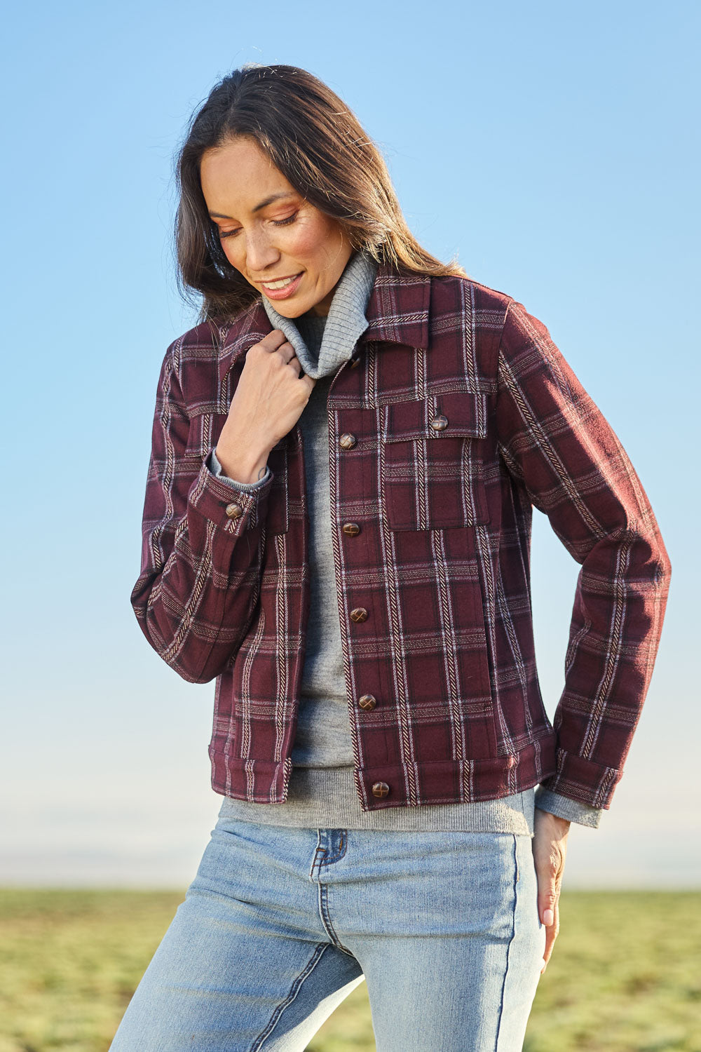 The Heritage Check Jacket – Burgundy