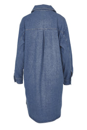 Product shot of The Denim Shacket Dress With Pockets in colour Denimblue (Blue), from the back