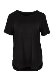 Product shot of The Pack & Go Luxe Bamboo Tee in colour Black (Black), from the front