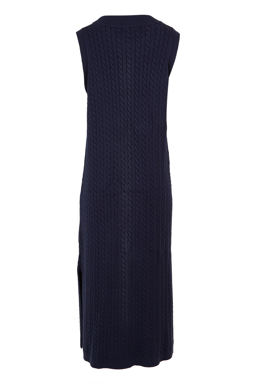 Product shot of The Mock Turtle Cable Maxi Dress in colour Darknavy (Blue), from the back