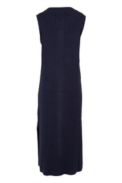Product shot of The Mock Turtle Cable Maxi Dress in colour Darknavy (Blue), from the back