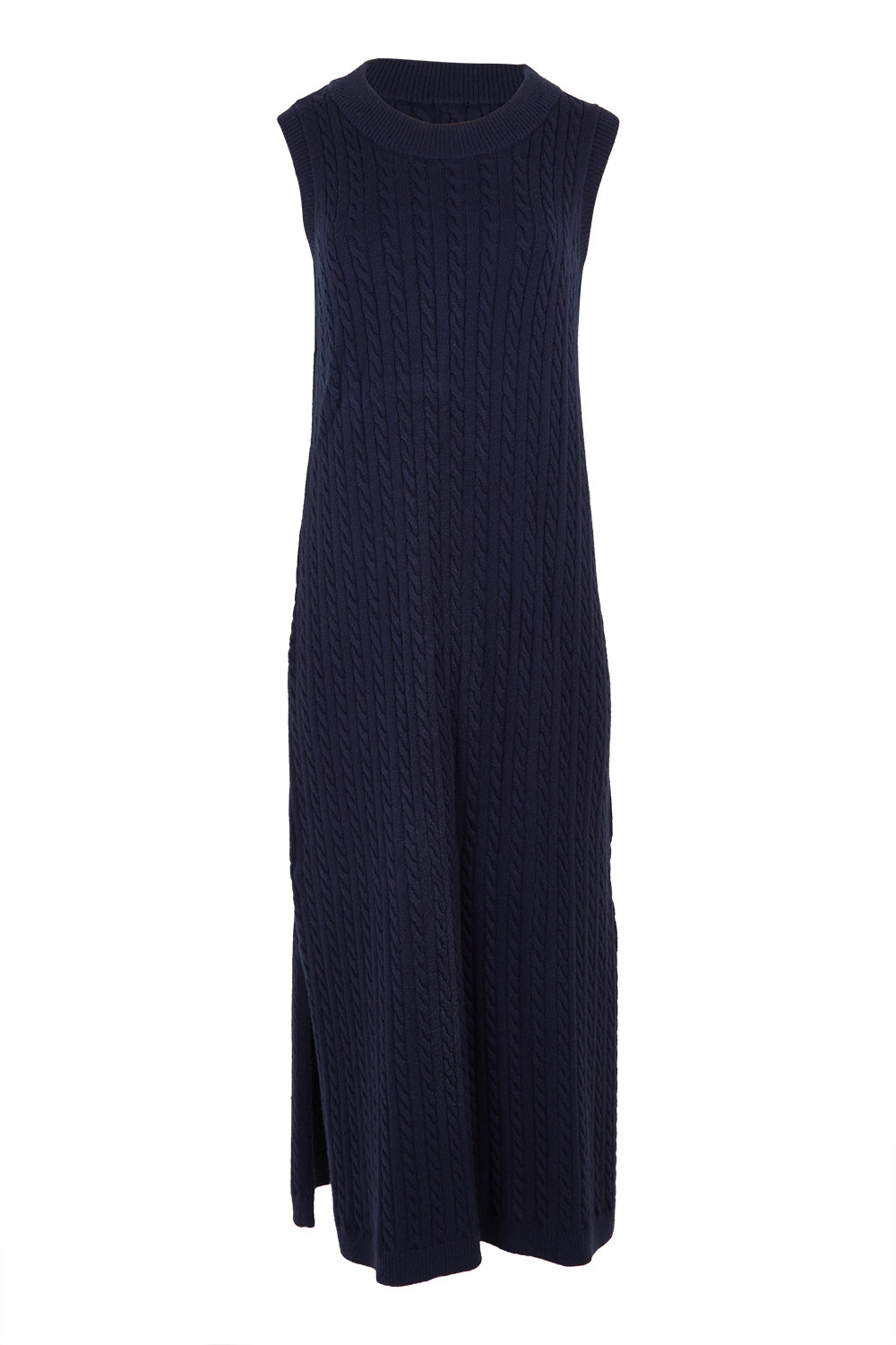 Product shot of The Mock Turtle Cable Maxi Dress in colour Darknavy (Blue), from the front