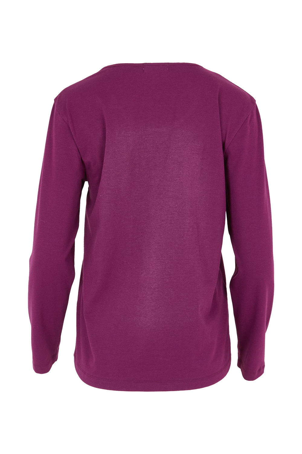Product shot of The Classic Long Sleeve Tee in colour Plum (Purple), from the back