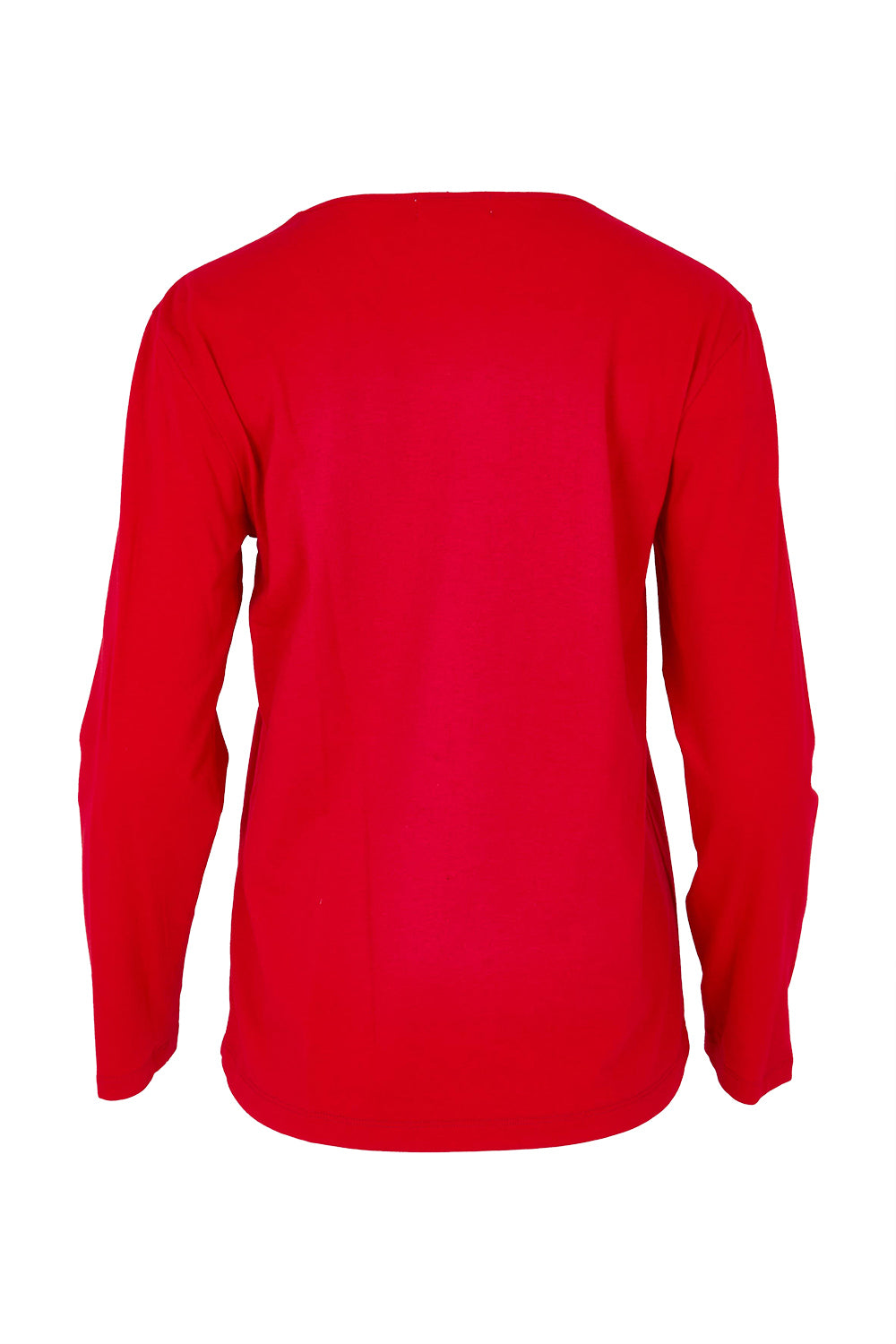 Product shot of The Classic Long Sleeve Tee in colour Red (Red), from the back