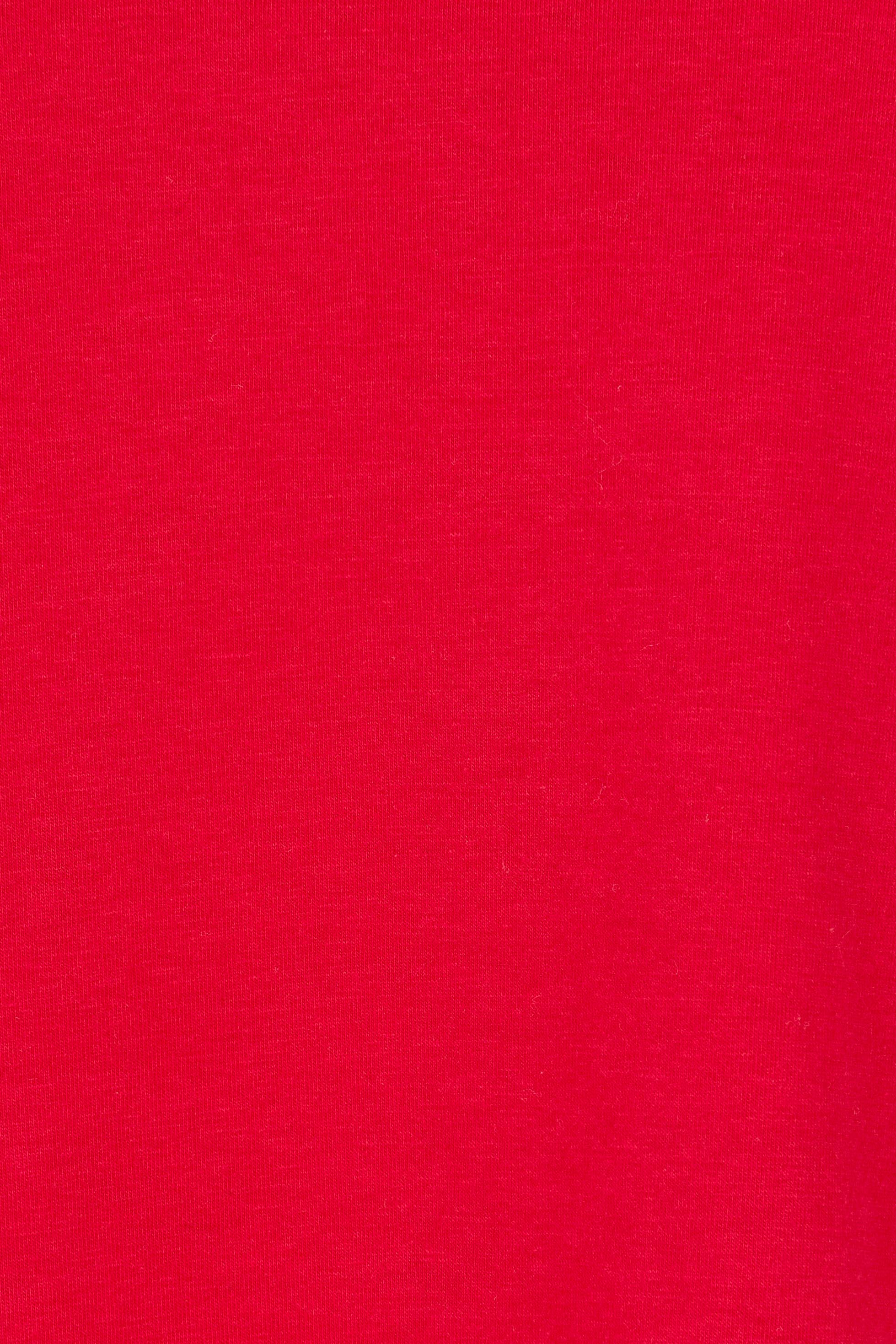 Product shot of The Classic Long Sleeve Tee in colour Red (Red), detail