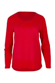 Product shot of The Classic Long Sleeve Tee in colour Red (Red), from the front