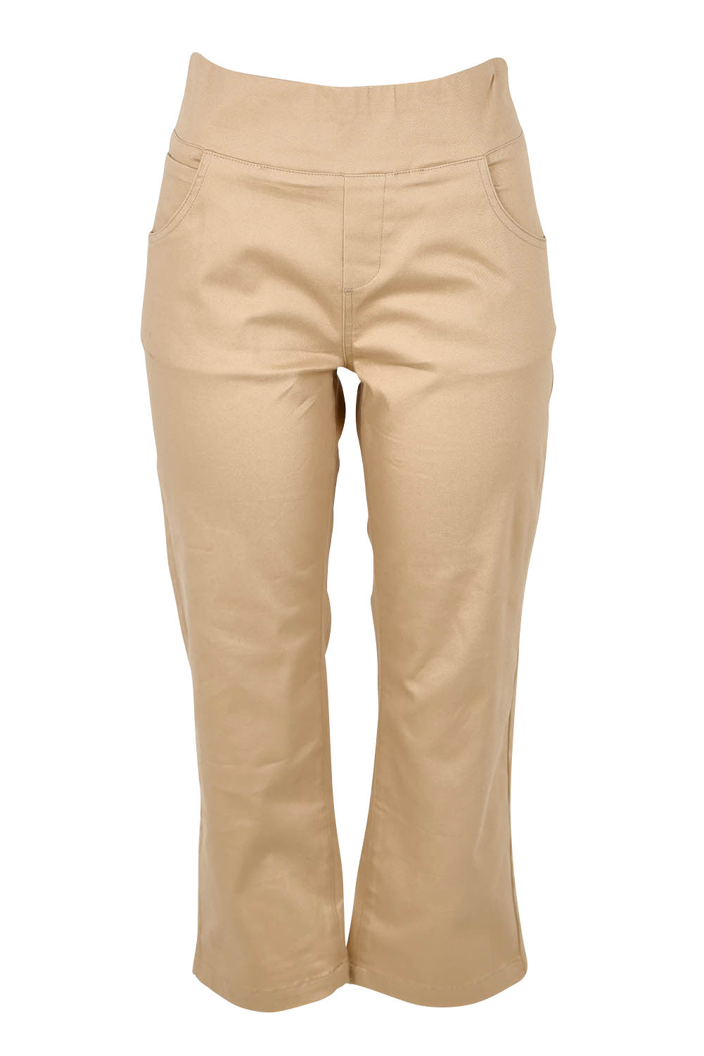 Product shot of The Pull On Cotton Cropped Pant With Pockets in colour Toffee, from the front