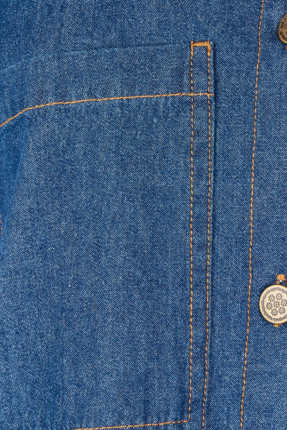 Product shot of The S/S Chambray Shacket Dress With Pockets in colour Denim (Blue), detail