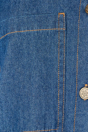 Product shot of The S/S Chambray Shacket Dress With Pockets in colour Denim (Blue), detail