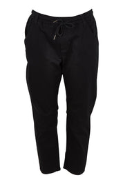 Product shot of The Pull On Cotton Pant With Drawstring in colour Black (Black), from the front