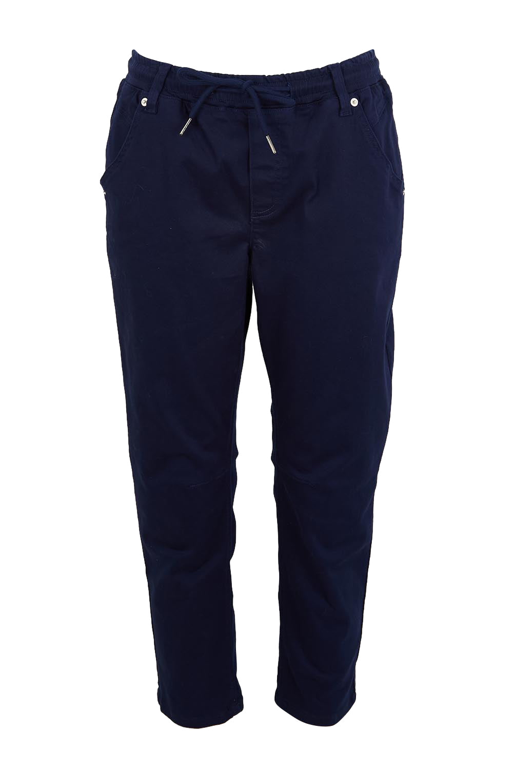 Product shot of the The Pull On Cotton Pant With Drawstring – Navy in colour Navy, from the front