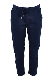 Product shot of The Pull On Cotton Pant With Drawstring in colour Navy (Blue), from the front