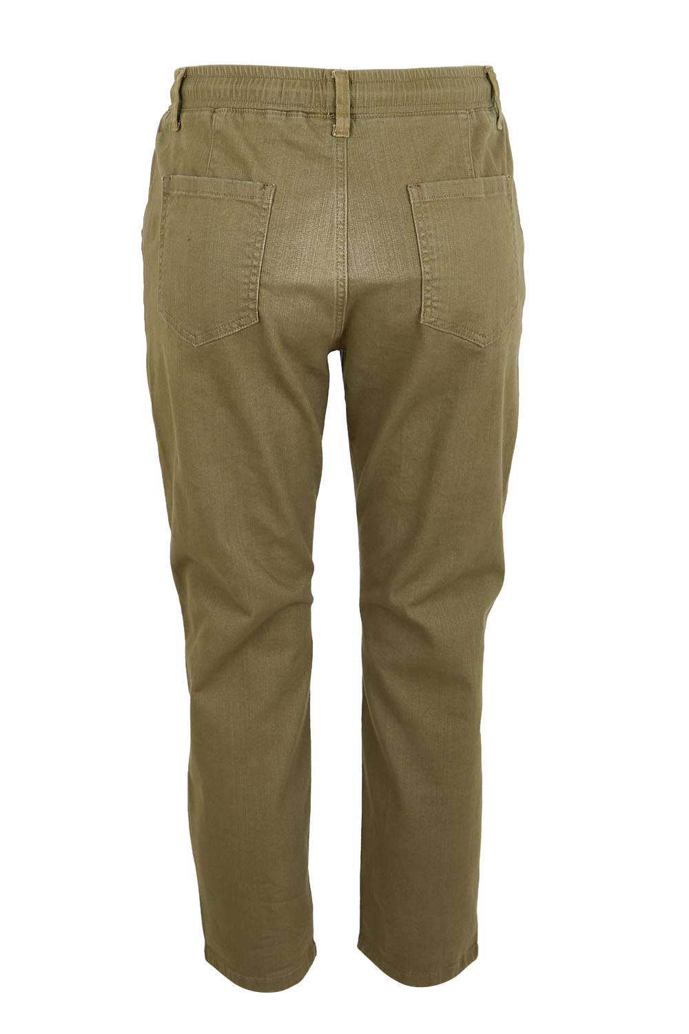 Product shot of the The Pull On Cotton Pant With Drawstring – Olive in colour Olive, from the back