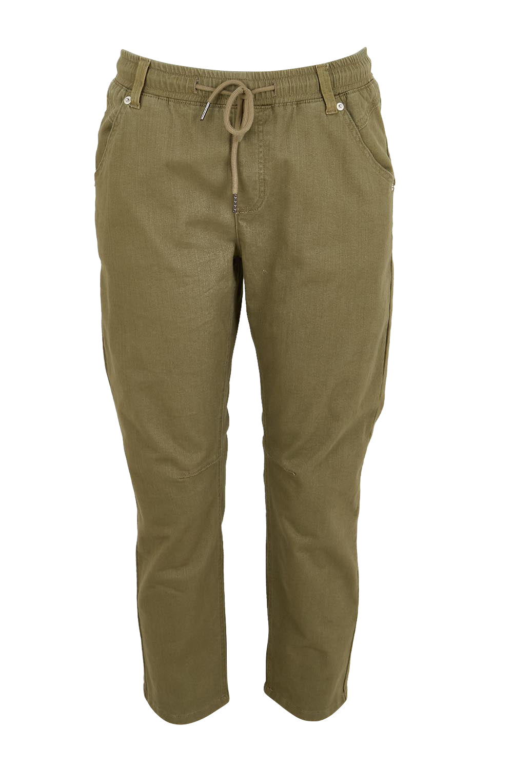 Product shot of the The Pull On Cotton Pant With Drawstring – Olive in colour Olive, from the front