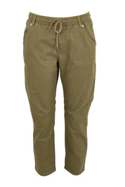 Product shot of the The Pull On Cotton Pant With Drawstring – Olive in colour Olive, from the front
