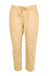 Product shot of the The Pull On Cotton Pant With Drawstring – Sand in colour Sand, from the front
