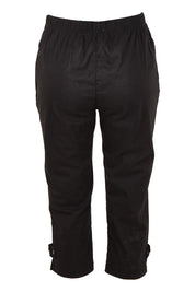 Product shot of The Pull On Elastic Waist Cotton Blend Capri Pant in colour Black (Black), from the back