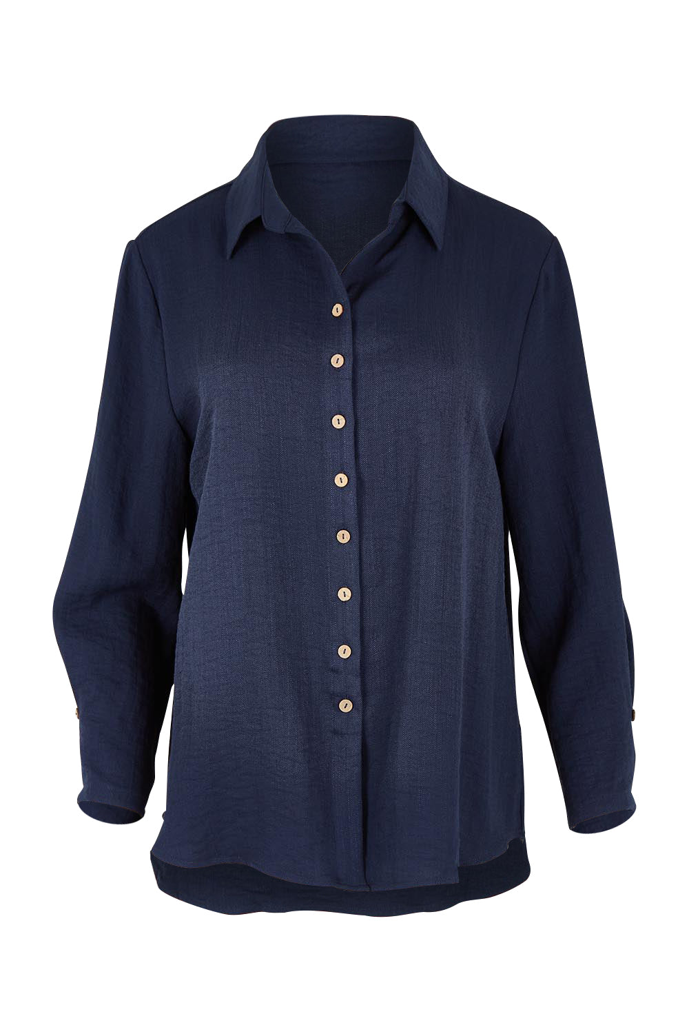 Product shot of The Must Have Linen Look Shirt in colour Navy (Blue), from the front