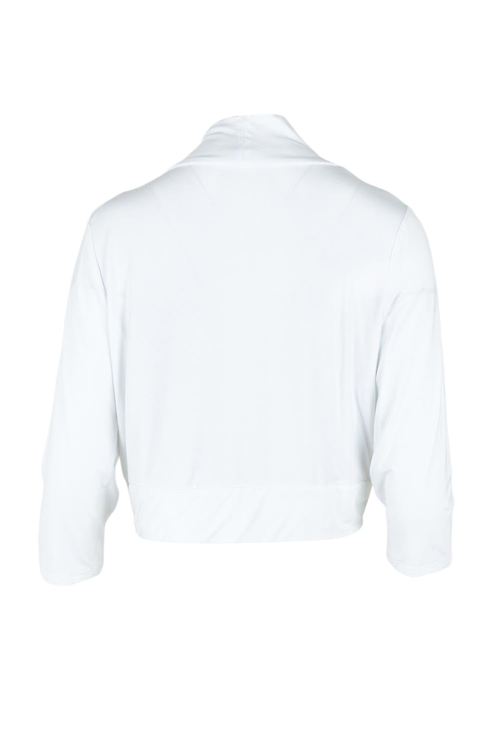 Product shot of The Mix Me Match Me Bamboo Shrug in colour White (White), from the back