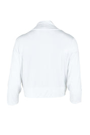Product shot of The Mix Me Match Me Bamboo Shrug in colour White (White), from the back