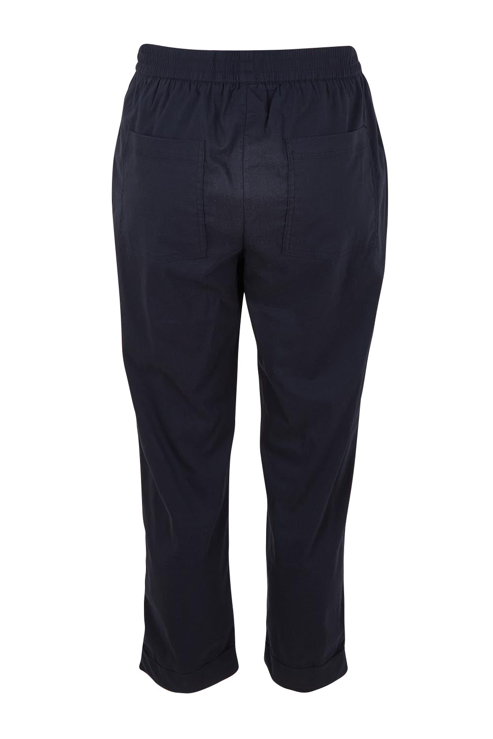 Product shot of The Elastic Waist Pull On Patch Pocket Pant in colour Navy (Blue), from the back