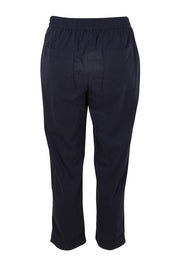 Product shot of The Elastic Waist Pull On Patch Pocket Pant in colour Navy (Blue), from the back