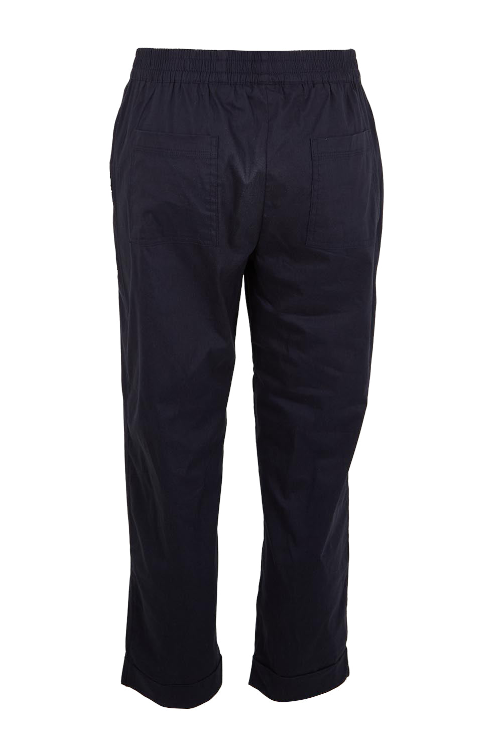 Product shot of the The Elastic Waist Pull On Patch Pocket Pant – Navy in colour Navy, from the back