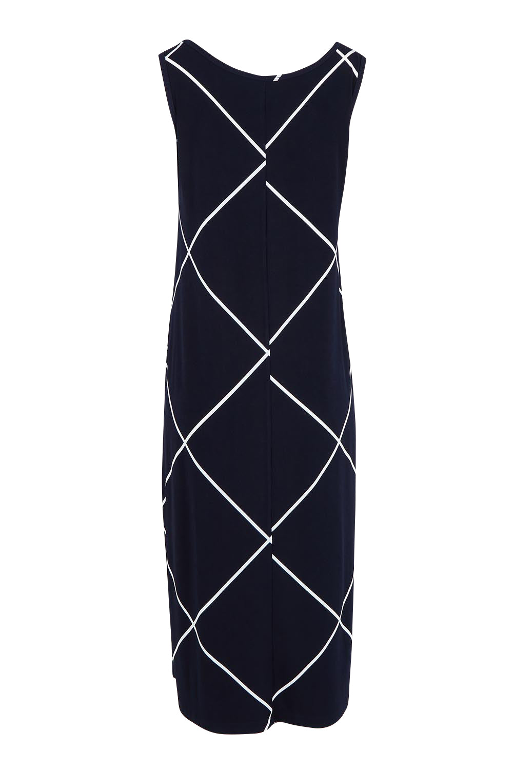 Product shot of The Easy Wear Printed Tank Dress in colour Navywhite (Blue), from the back