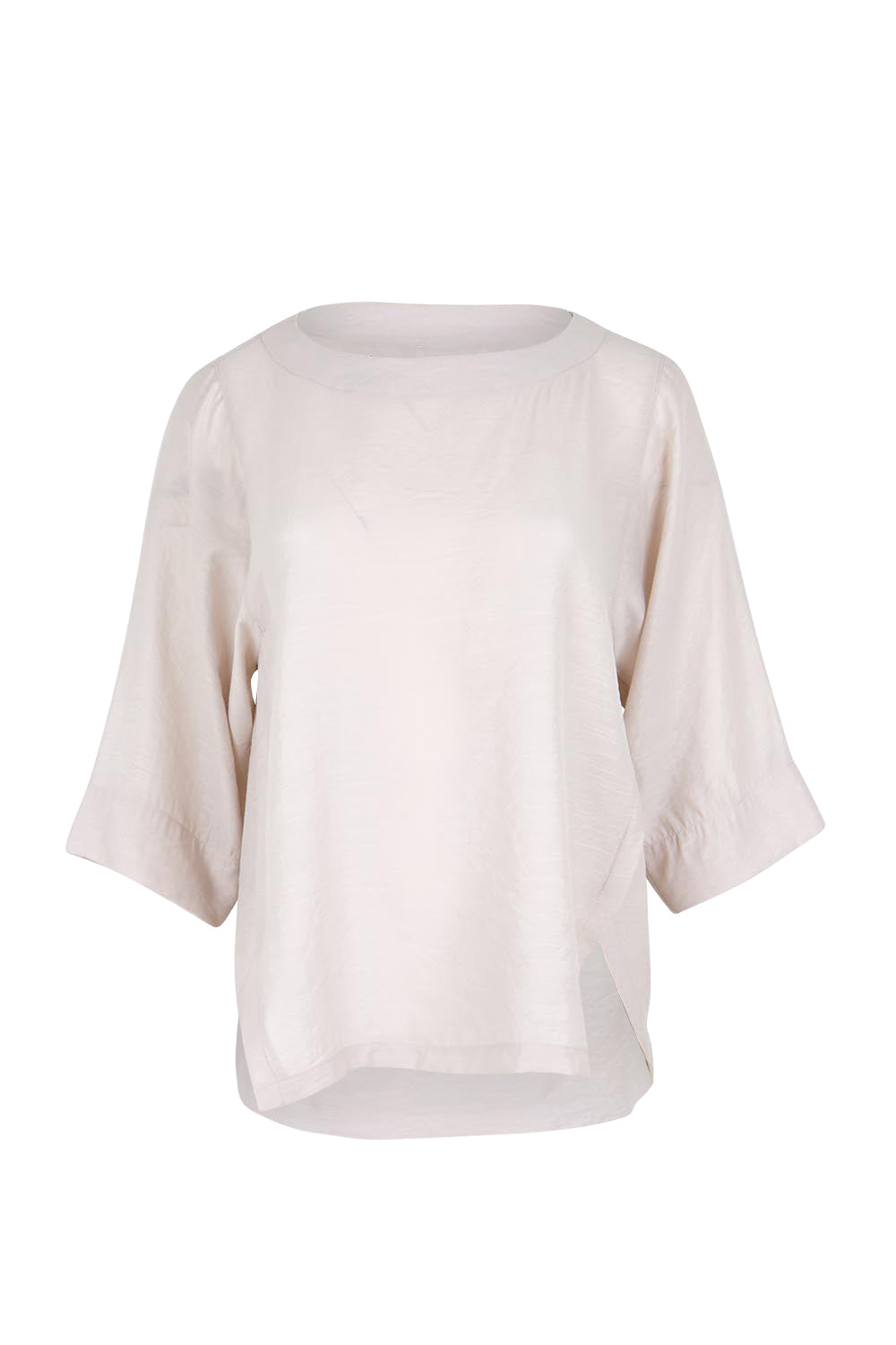 Product shot of the The Popover Cotton Blend Boat Neck Top – Natural in colour Natural, from the front
