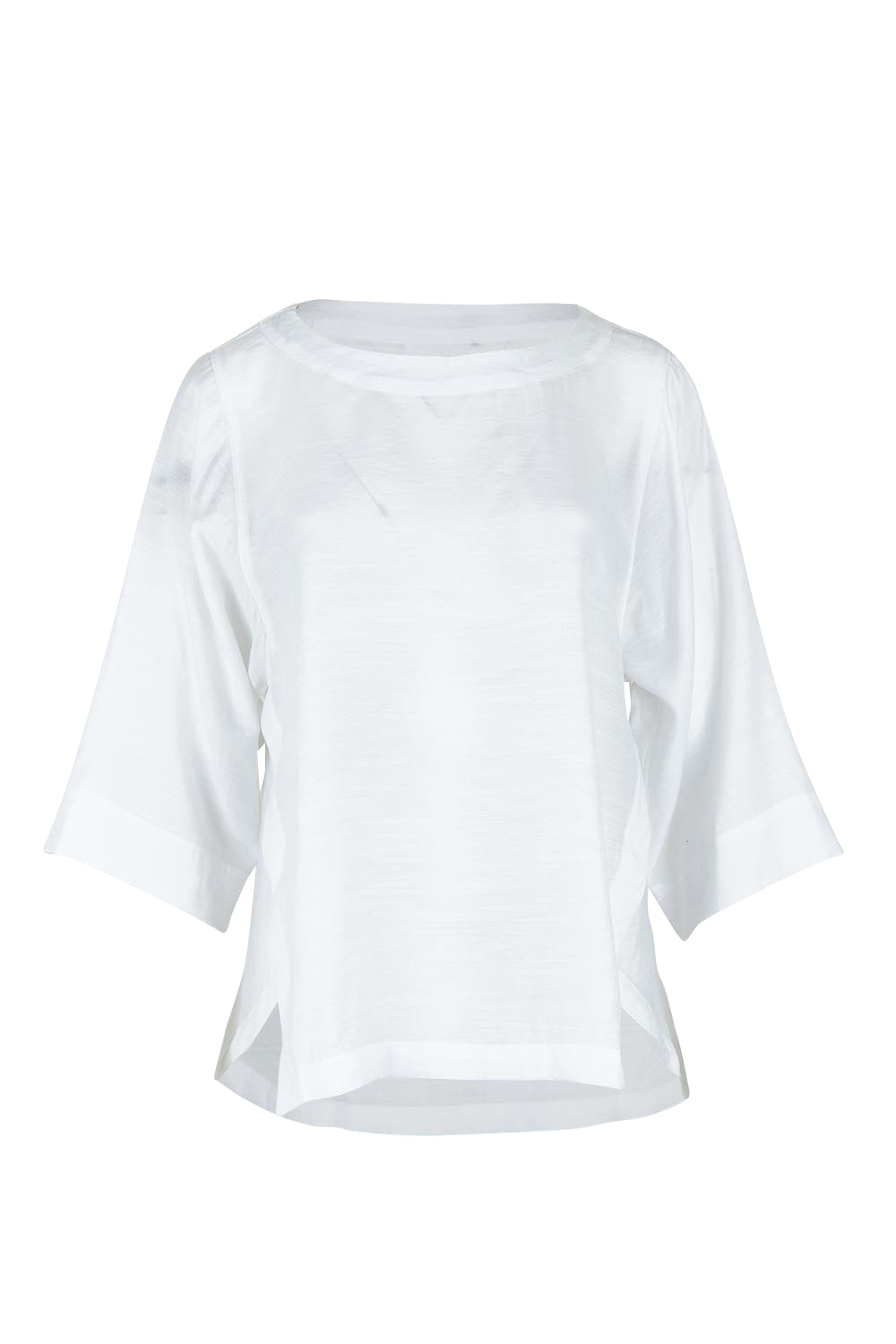 Product shot of The Popover Cotton Blend Boat Neck Top in colour White (White), from the front