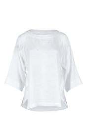 Product shot of The Popover Cotton Blend Boat Neck Top in colour White (White), from the front