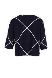Product shot of The Easy Wear Printed Shrug in colour Navywhite (Blue), from the back