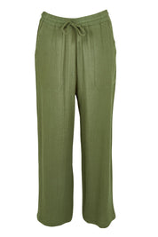 Product shot of The Must Have Linen Look Pull on Pant in colour Kkahi (Green), from the front