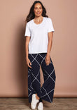 The Easy Wear Printed Pull On Wide Leg Pant - Navywhite