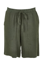 Product shot of The Must Have Linen Look Pull On Shorts in colour Armygreen (Green), from the front