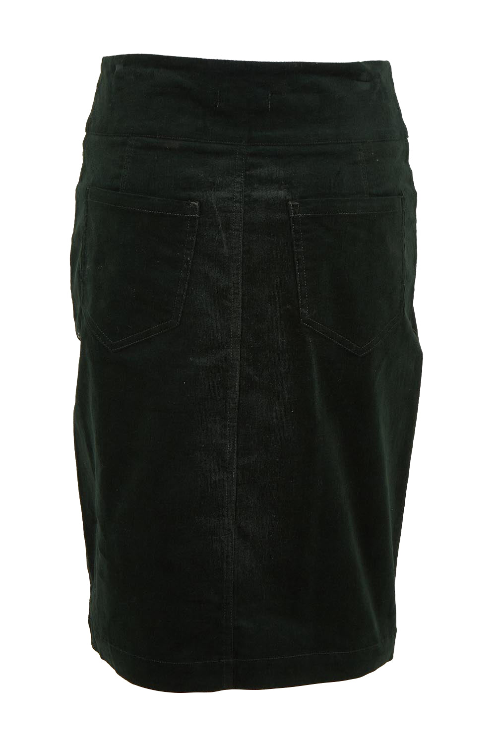 Product shot of The Keepers Cord Pull On Skirt in colour Deepforest (Green), from the back