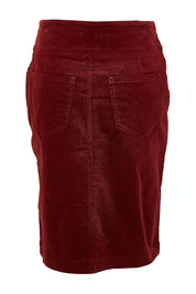 Product shot of The Keepers Cord Pull On Skirt in colour Nutmeg, from the back