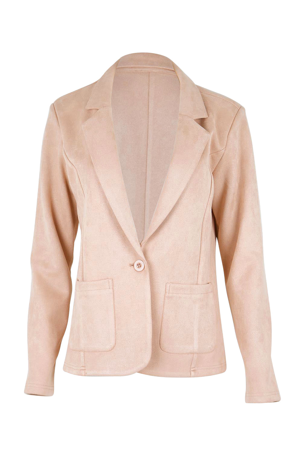 Product shot of the The Luxe Faux Suede Blazer – Baci in colour Baci, from the front