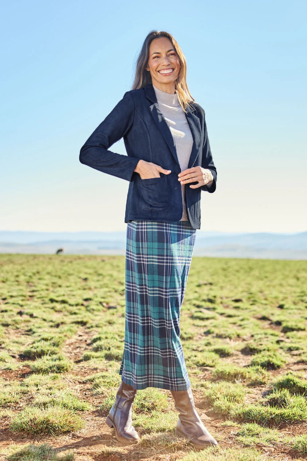 The Luxe Faux Suede Blazer – Navy