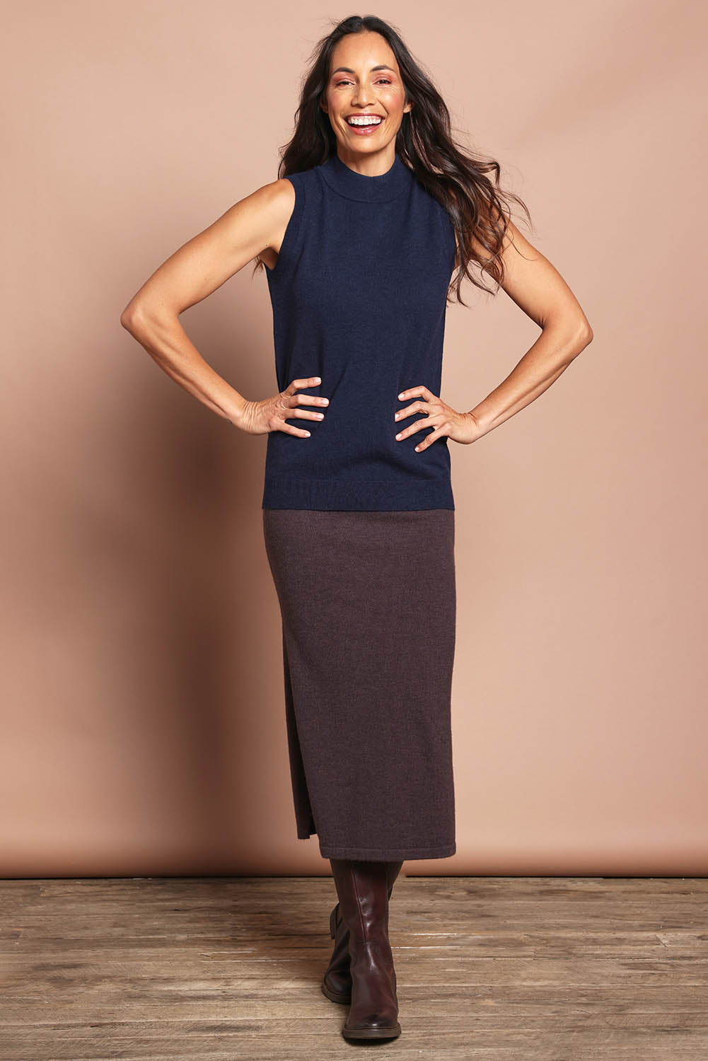 The Travel Anti Pilling Mock Neck Sleeveless Knit – Navy