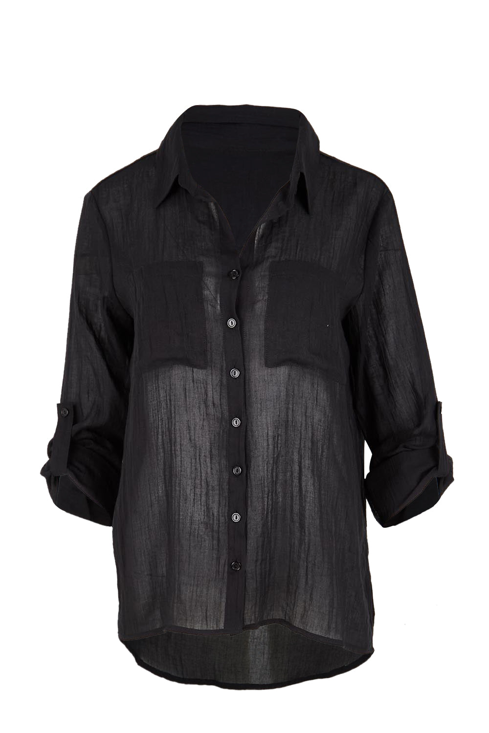 Product shot of the The Go To Comfort Shirt - Black in colour Black, showing detail