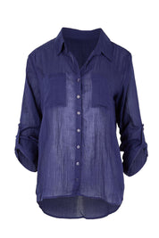 Product shot of the The Go To Comfort Shirt - Navy in colour Navy, showing detail
