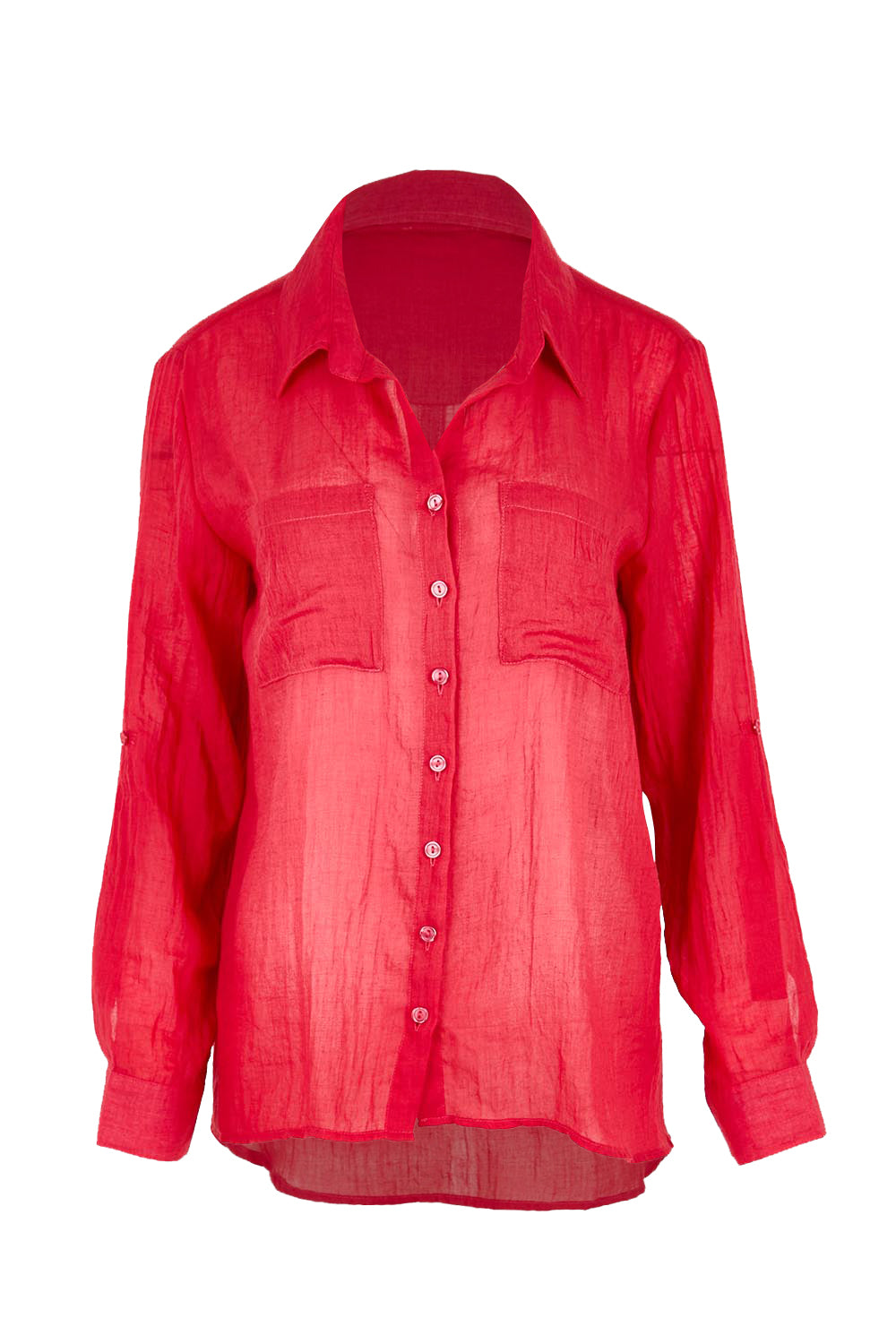 Product shot of the The Go To Comfort Shirt - Raspberry in colour Raspberry, from the front