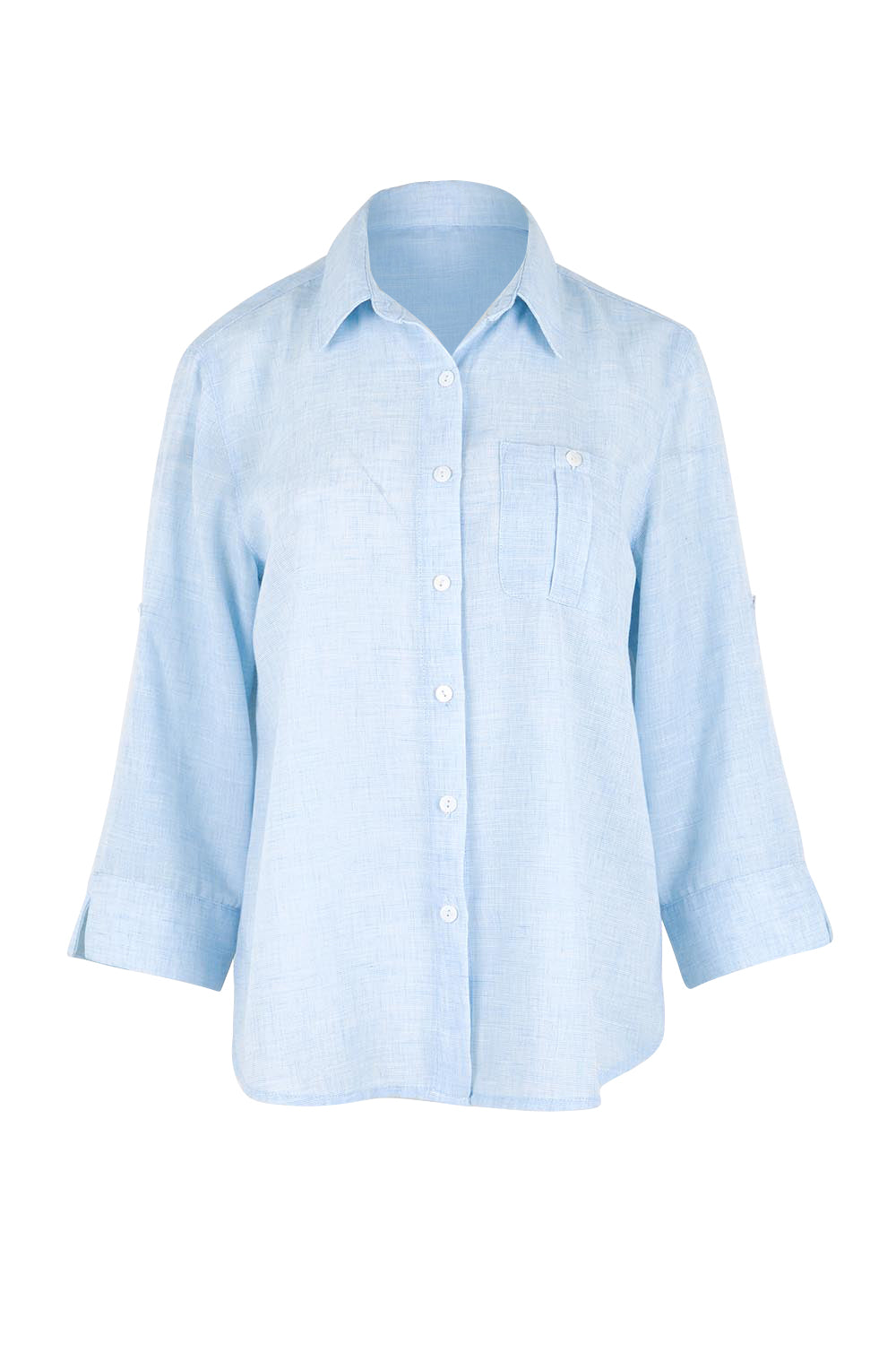 Product shot of the The Easy Wear Shirt  - Chambray in colour Chambray, from the front