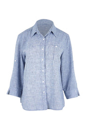 Product shot of the The Easy Wear Shirt  - Navy in colour Navy, from the front