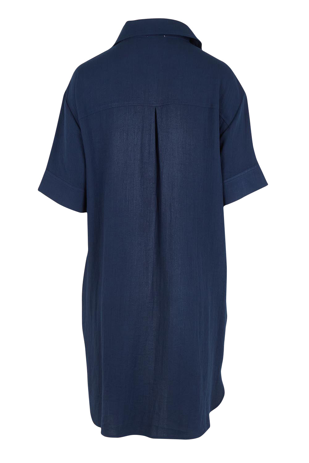 Product shot of The Must Have Linen Look Shacket Dress in colour Navy (Blue), from the back