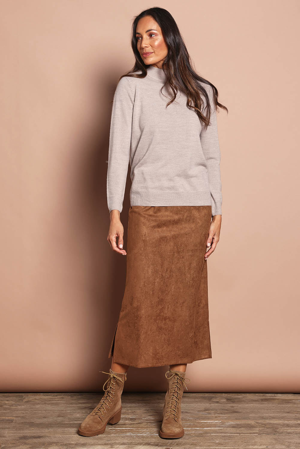 The Luxe Faux Suede Straight Maxi Skirt – Tan