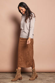 The Luxe Faux Suede Straight Maxi Skirt – Tan